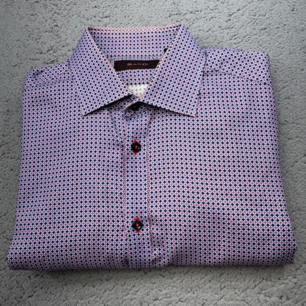 Sand Shirt Mens Medium 39 Blue Red Geometric Pattern Denmark Copenhagen‎
